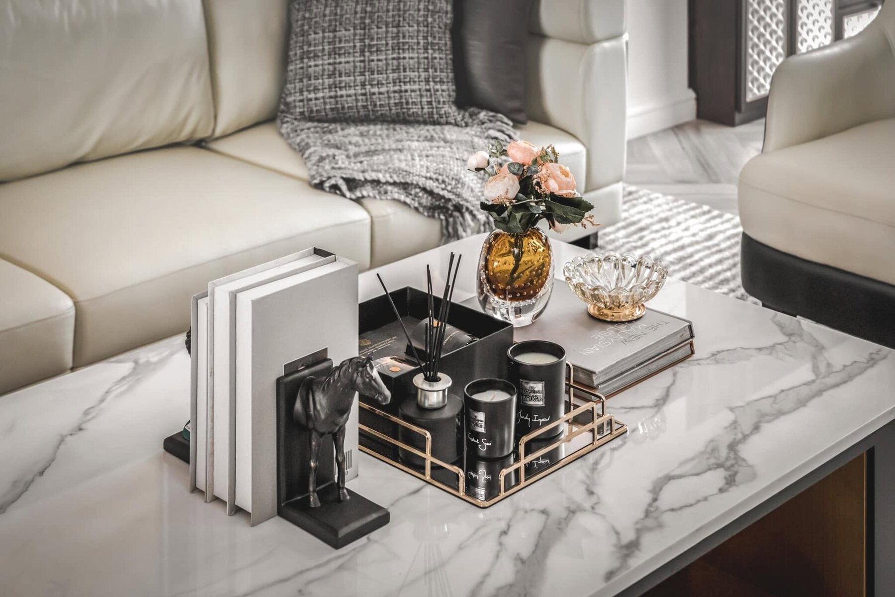 Styled marble coffee table